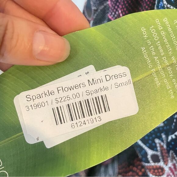 FARM RIO sparkle flowers mini dress cut out detail in black Long Sleeves Sz S - Picture 8 of 8